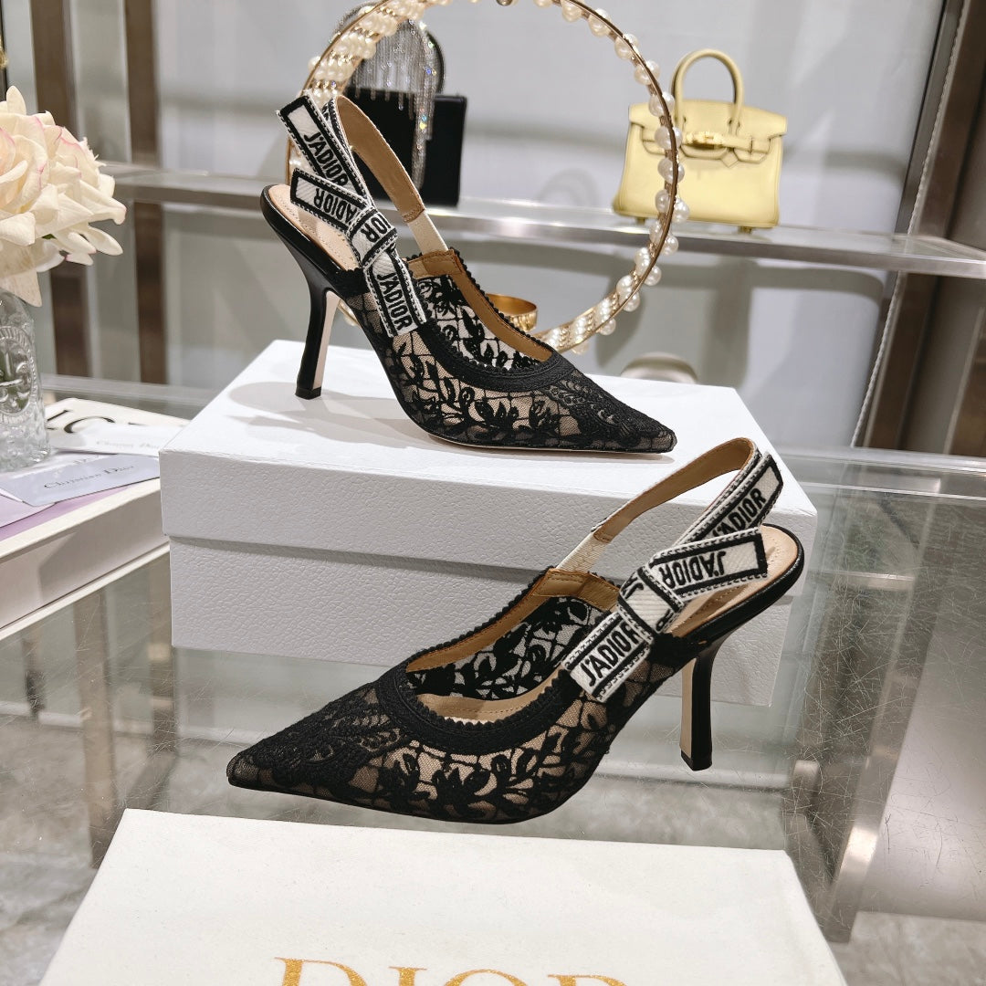 CD Slingback Pumps 95 Transparent Mesh Embroidered Black Butterfly Motif