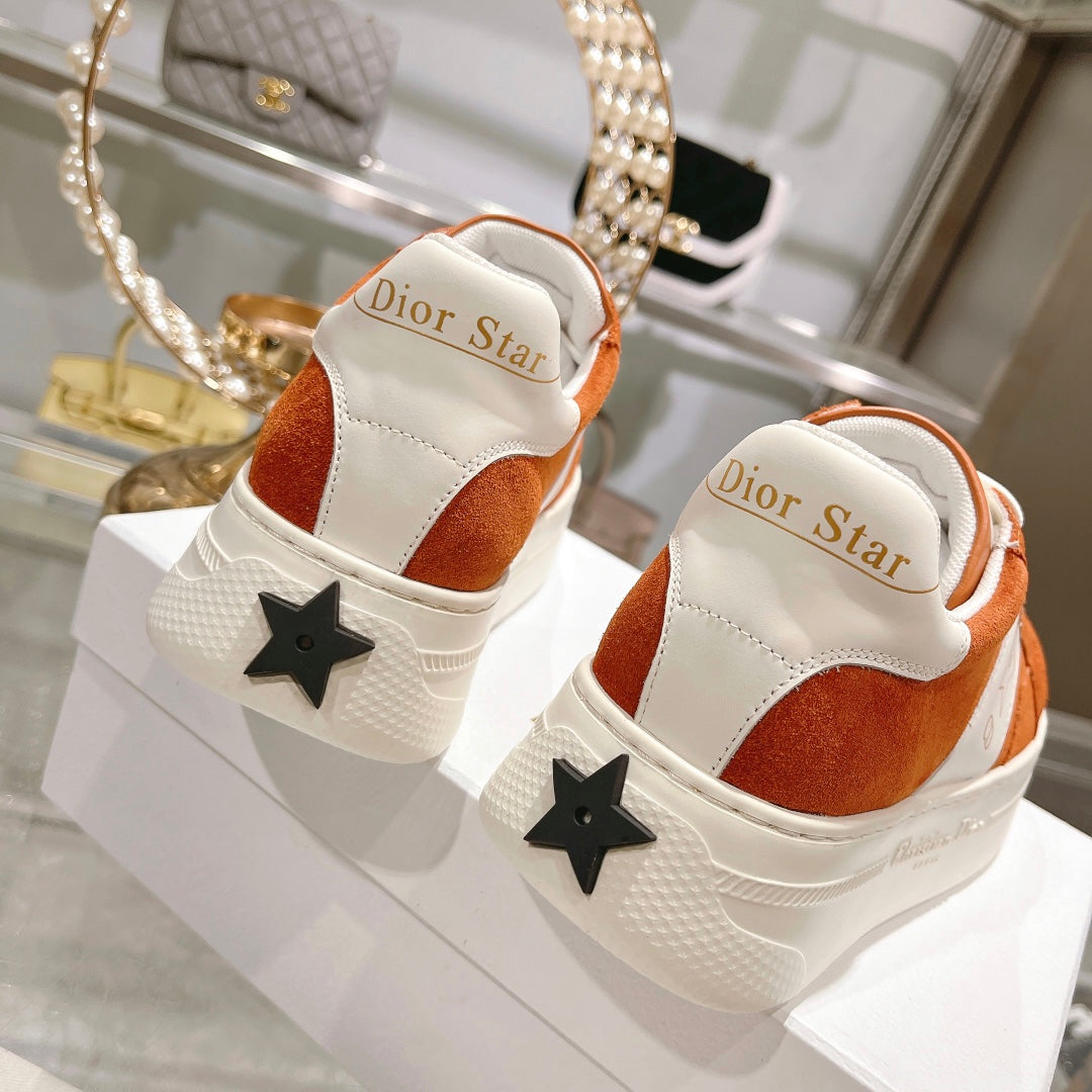 CD Star Sneaker White Calfskin Orange Suede