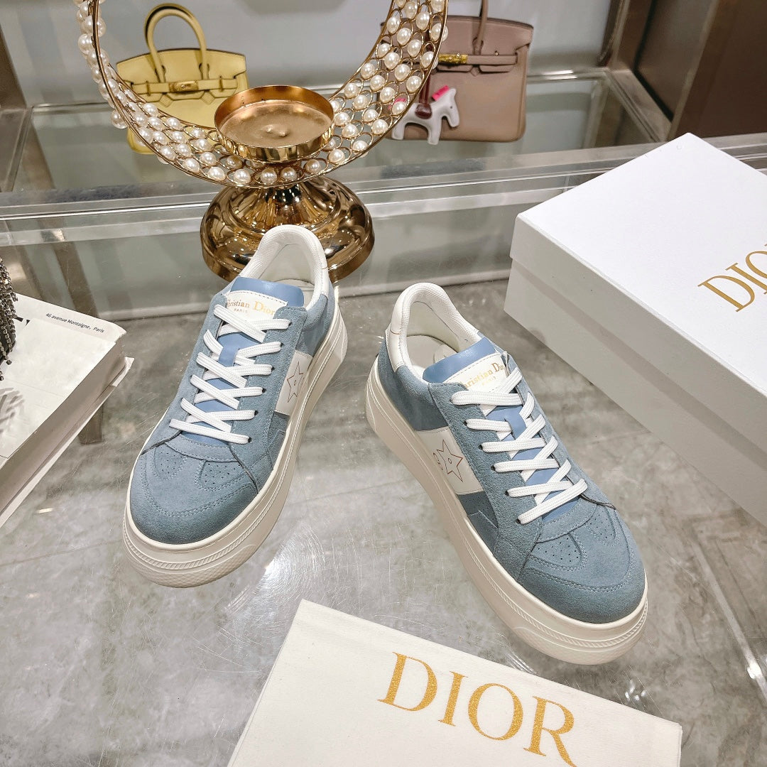 CD Star Sneaker White Calfskin Rock Gray Suede