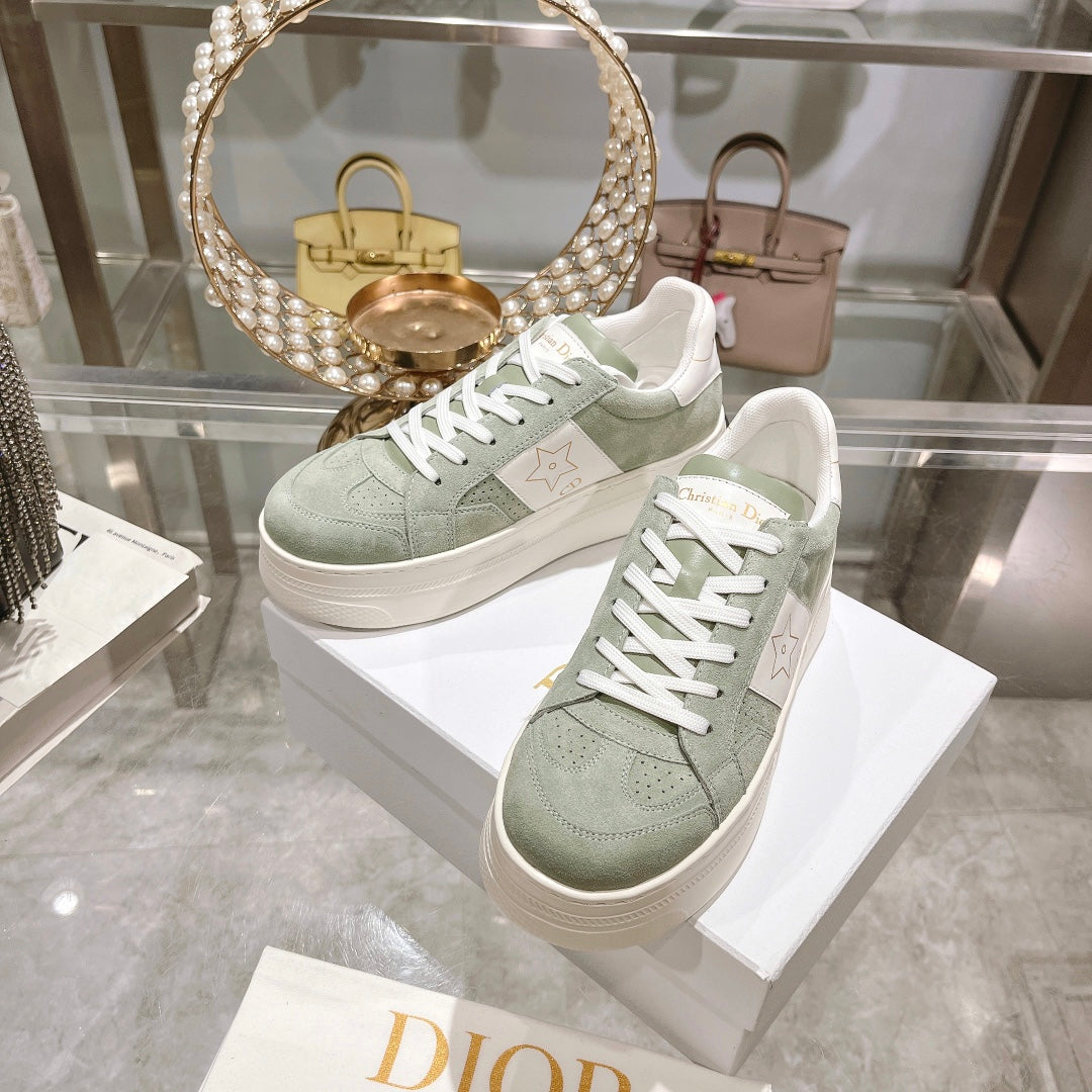 CD Star Sneaker White Calfskin Light Green Suede