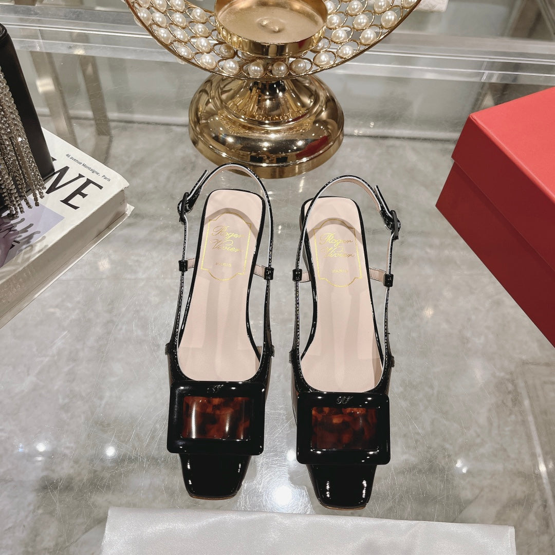 Belle Viv Metal Buckle Slingback Pumps 45 Black Patent Leather