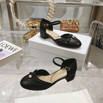 CD Ballet Pump Black Quilted Cowhide