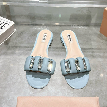 Miu 25C Slippers Light Blue Leather 235284