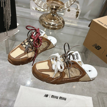 Miu X Nb 530 Sl Deco Mules Brown Mix Beige Leather 235298