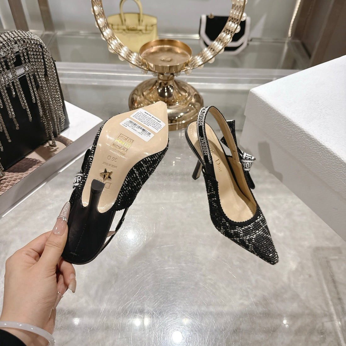 CD 26 Slingback 85MM Black Tweed 592231