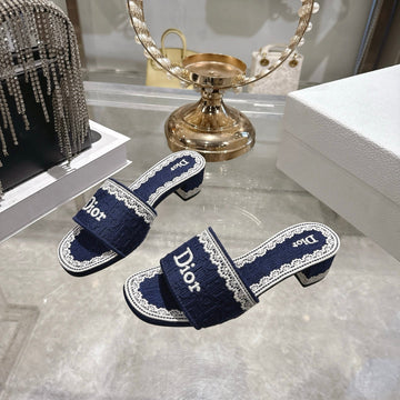 CD 26 Embroidered Sandals 45MM Dark Blue White Canvas 592238