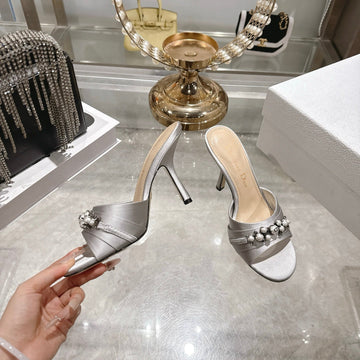 CD 26 High-Heeled Mules 85MM Pearl Gray Leather 592247