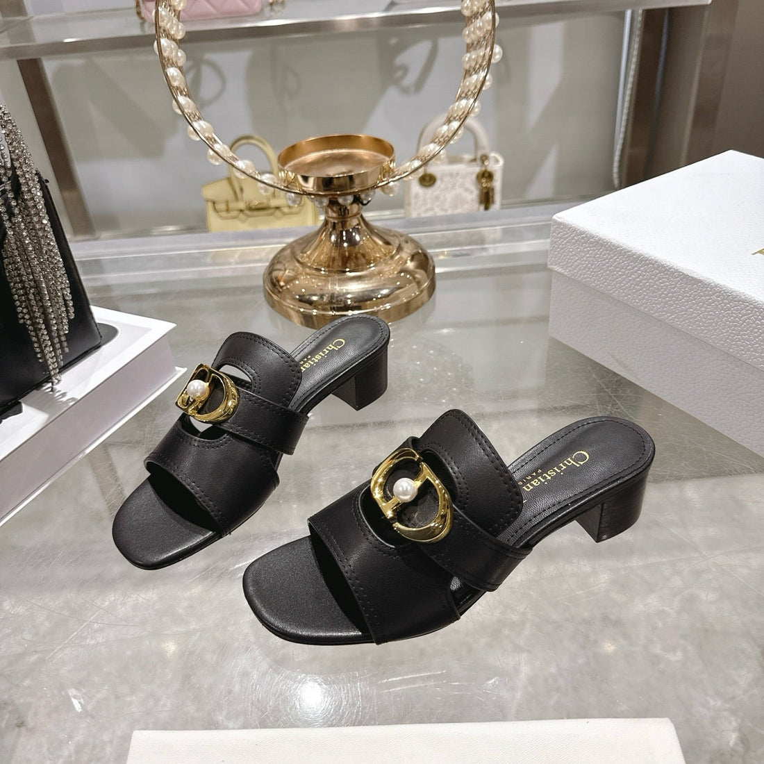 CD 26 Chunky Heel Sandals 35MM Black Leather 592266