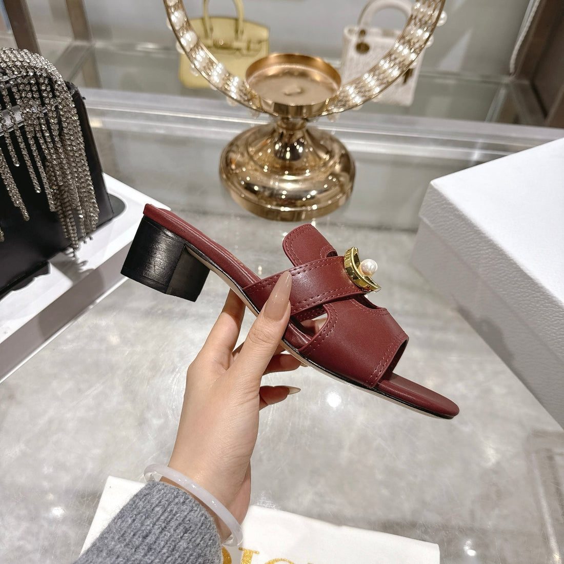 CD 26 Chunky Heel Sandals 35MM Burgundy Leather 592268