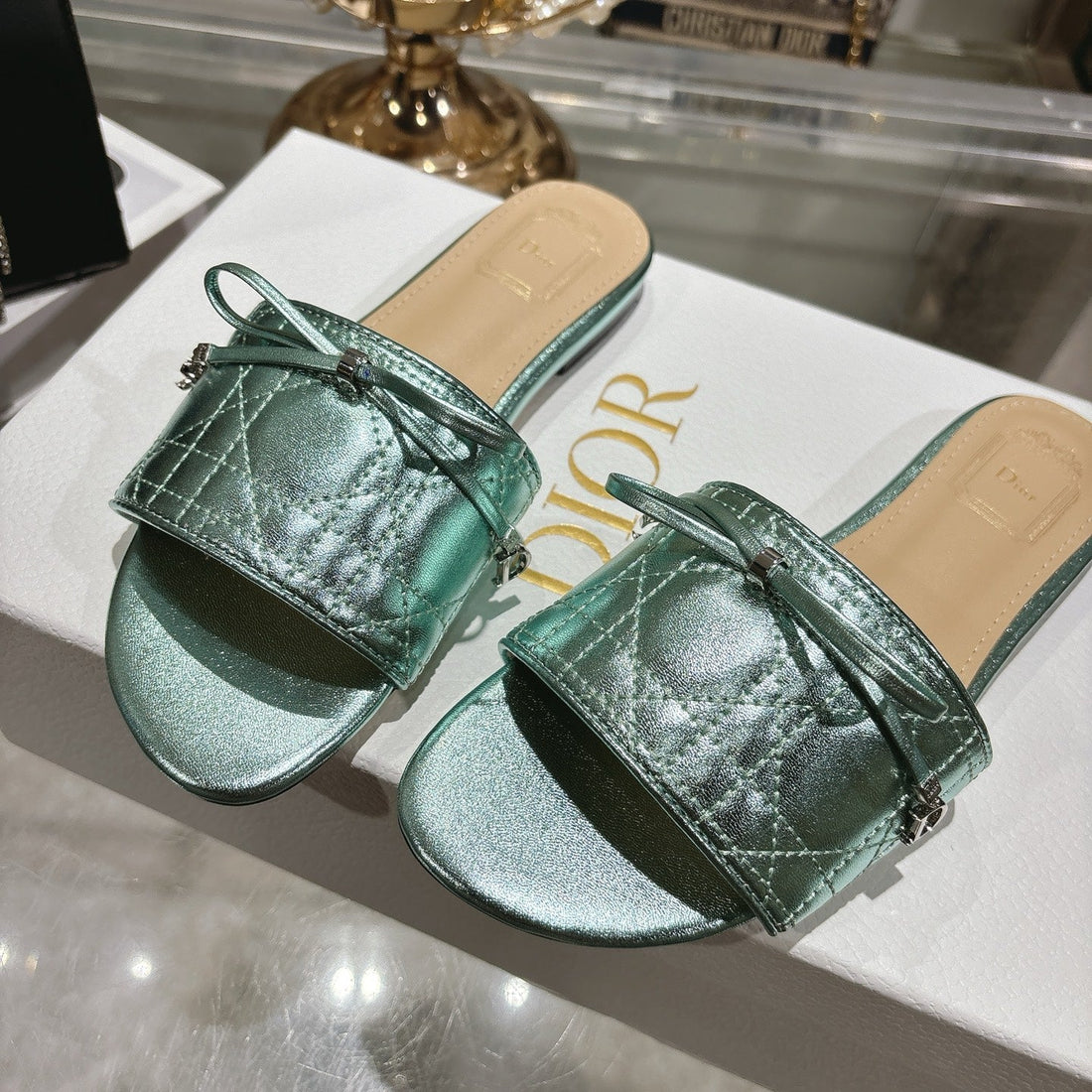 CD 26S Slippers Metallic Mint Calfskin 679867