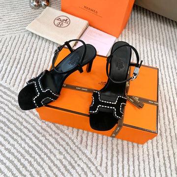Hm Heden Sandal 85MM Black With Rhinestones Suede 963266