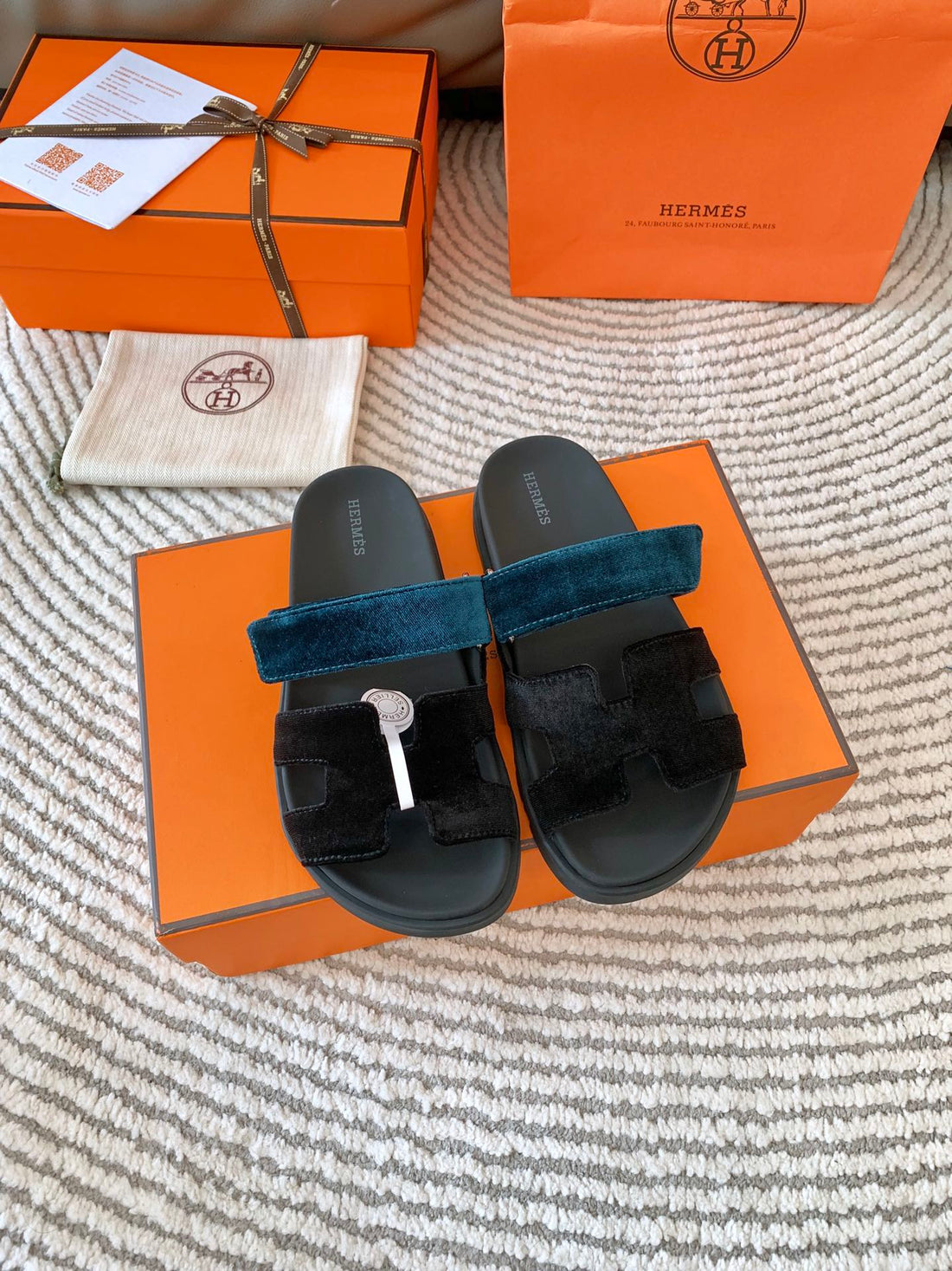 Hm Chypre Sandal Black Mix Duck Neck Blue Corduroy 963558
