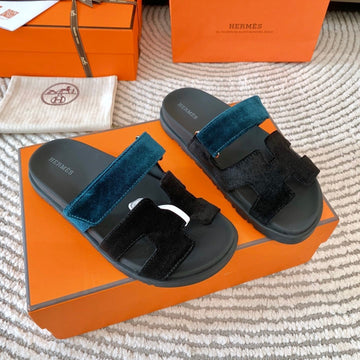 Hm Chypre Sandal Black Mix Duck Neck Blue Corduroy 963558