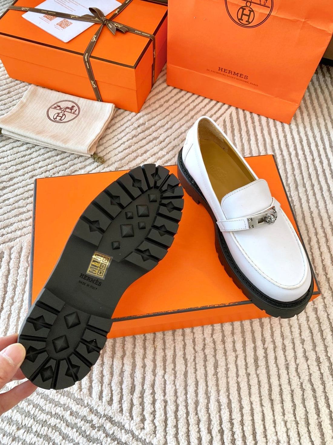 Hm Icone Loafer White Nappa Goat Leather 963173