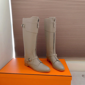 Hm Riding Boots Taupe Gray Cowhide 464359