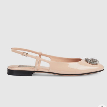 GG Double G Patent Leather Slingback Ballet Flats Glossy Cream Nude