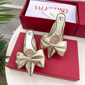 Vlogo Bow Mules Women Silk Gold