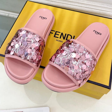 Fendi Thick Sole 3 Cm Sequin Slipper Rough Pink