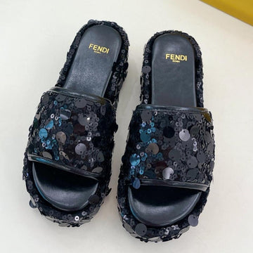 Fendi Thick Sole 6 Cm Sequin Slipper Black
