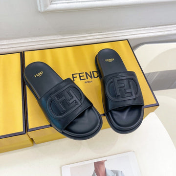 Fendi Logo Slides In Black Calfskin