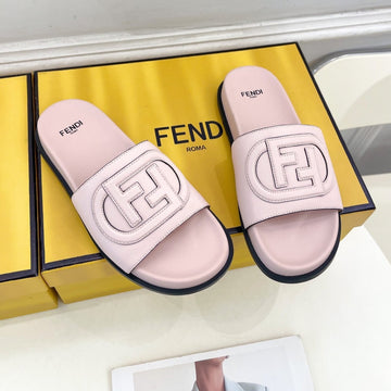 Fendi Logo Slides In Light Pink Calfskin