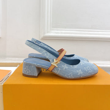 LV Romy Slingback Pump 35MM Light Blue Monogram Jacquard Fabric