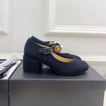 CC High Mary Janes 55MM Black Wool Tweed And Fabric 948815