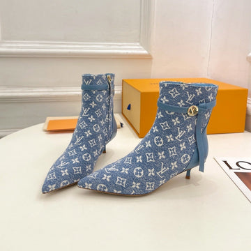LV Stellar Ankle Boot 40MM Light Blue Monogram Jacquard Fabric