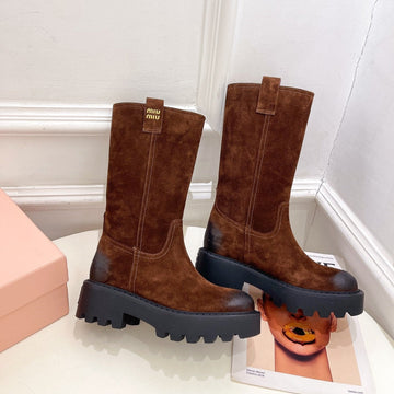 Miu Short Boots Copper Brown Sude