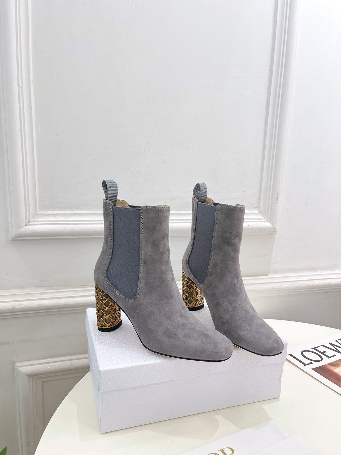 CD Icon Heeled Ankle Boot 80MM Grey Suede