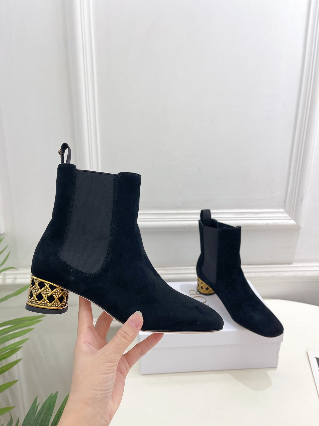 CD Icon Heeled Ankle Boot 40MM Black Suede