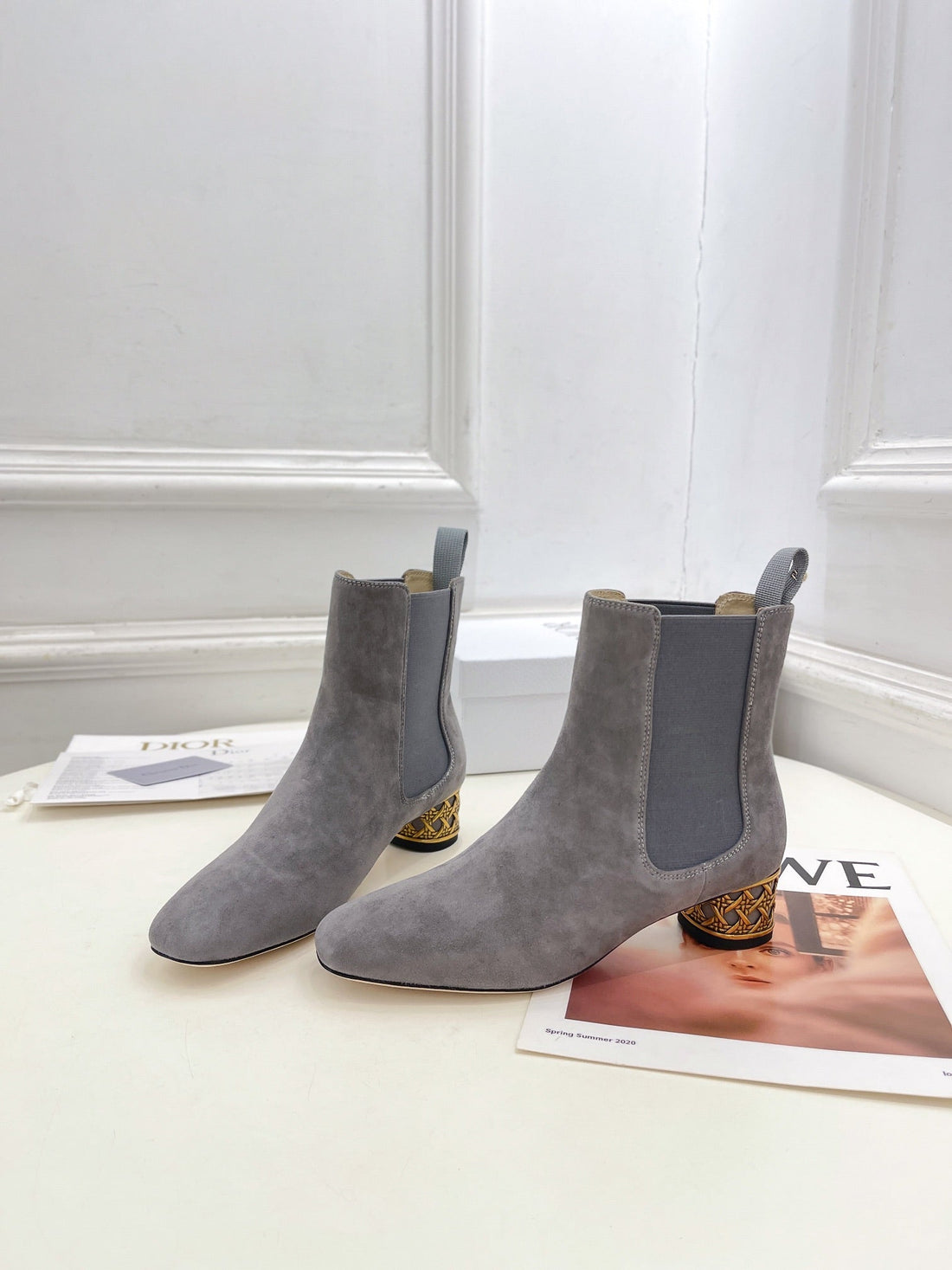 CD Icon Heeled Ankle Boot 40MM Grey Suede