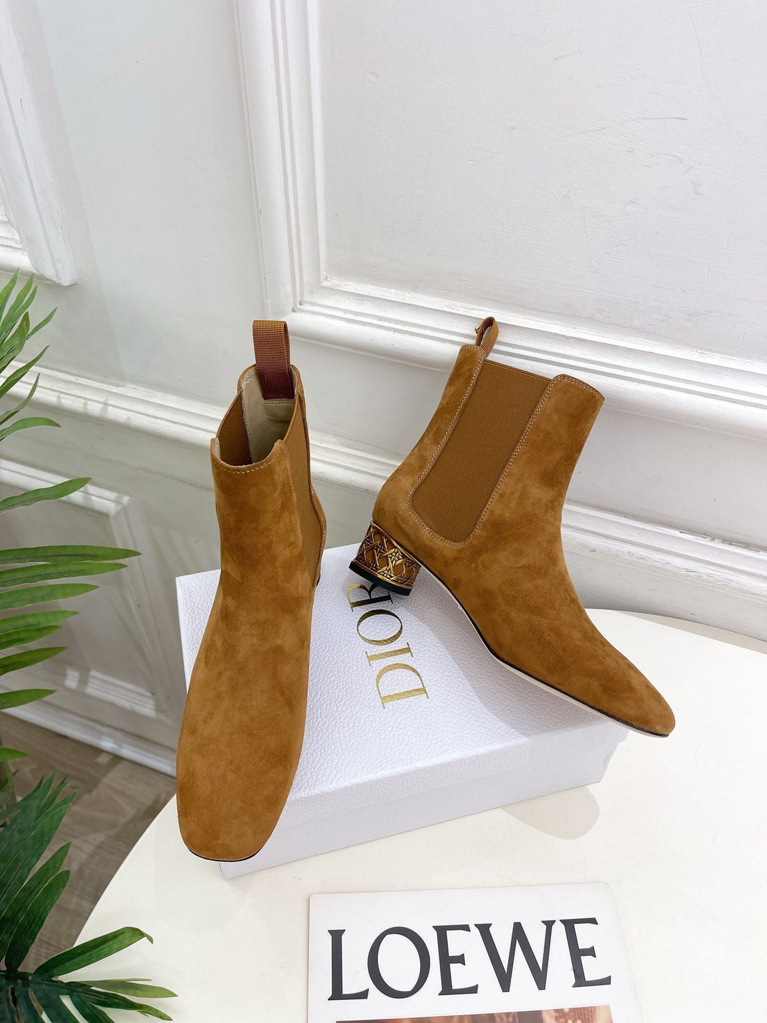 CD Icon Heeled Ankle Boot 40MM Brown Orange Suede