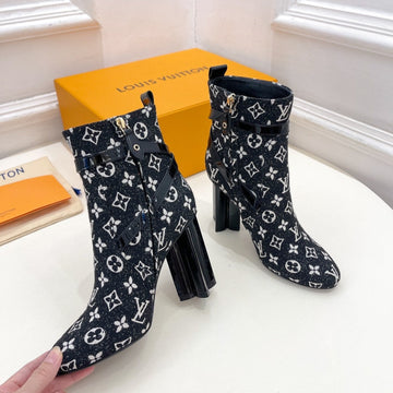 LV Silhouette Ankle Boots 100MM Black Monogram Jacquard Fabric