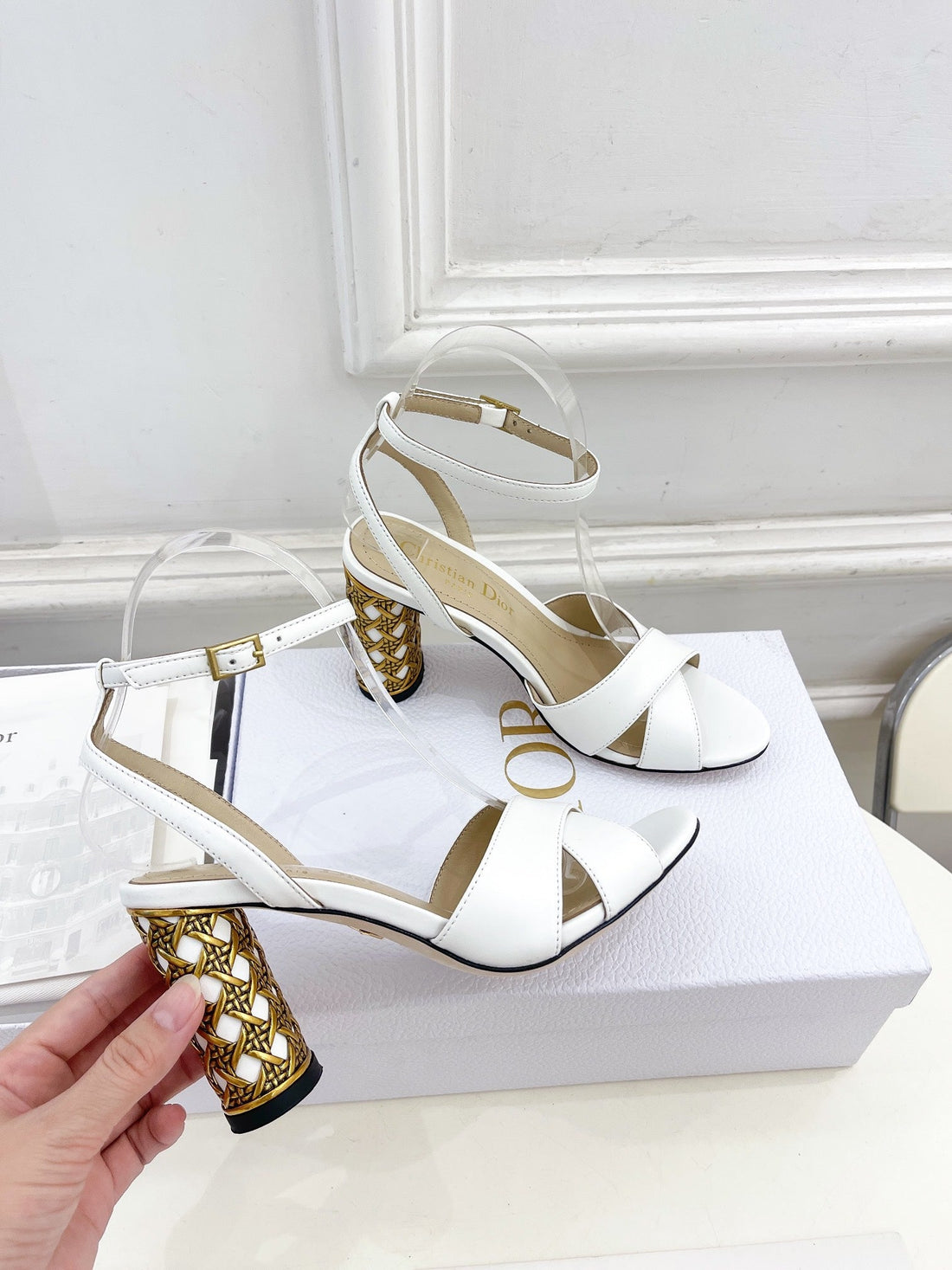CD Icon Heeled Sandal 80MM White Calfskin