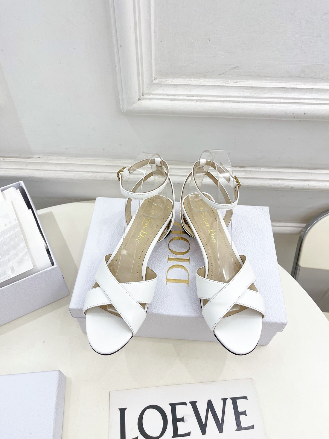 CD Icon Heeled Sandal 40MM White Calfskin