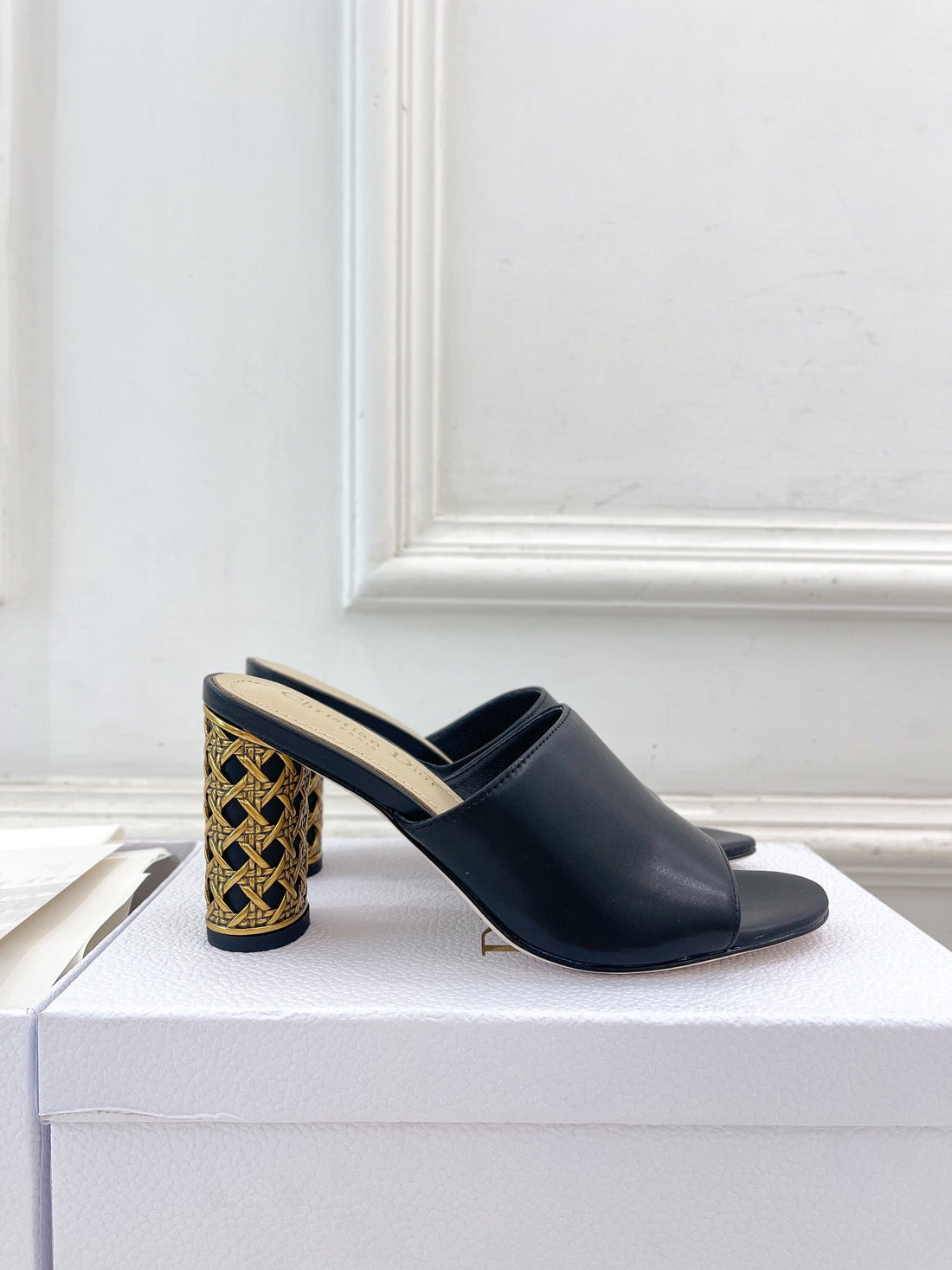 CD Icon Heeled Slide 80MM Black Calfskin