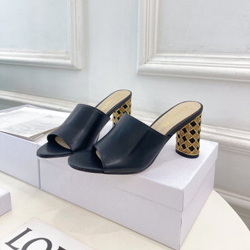 CD Icon Heeled Slide 80MM Black Calfskin