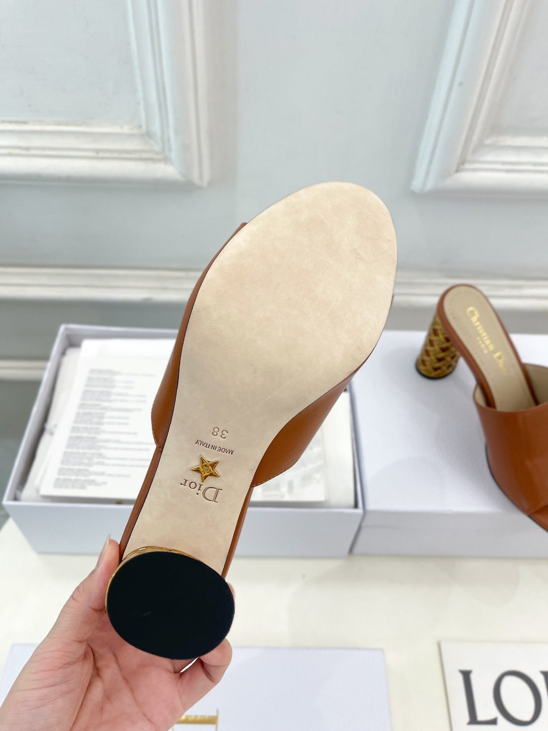 CD Icon Heeled Slide 80MM Brown Calfskin