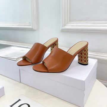 CD Icon Heeled Slide 80MM Brown Calfskin
