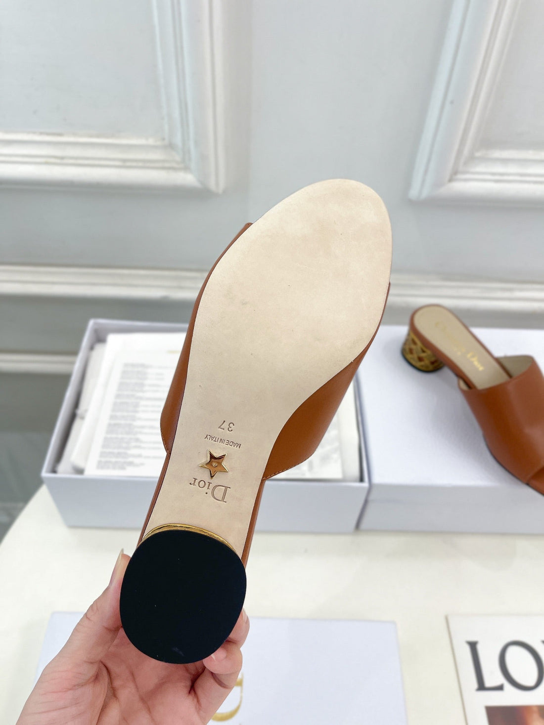 CD Icon Heeled Slide 40MM Brown Calfskin