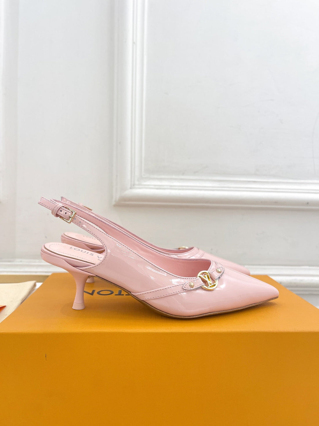 High Slingbacks 5 Cm In Baby Pink Calfskin