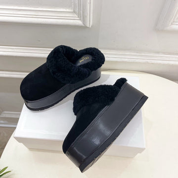 Cl 25S Dana Wedge Mule 80MM Black Suede Calfskin & Shearling