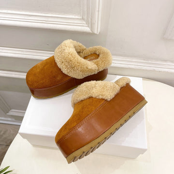 Cl 25S Dana Wedge Mule 80MM Brown Beige Suede Calfskin & Shearling