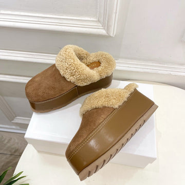 Cl 25S Dana Wedge Mule 80MM Light Brown Beige Suede Calfskin & Shearling
