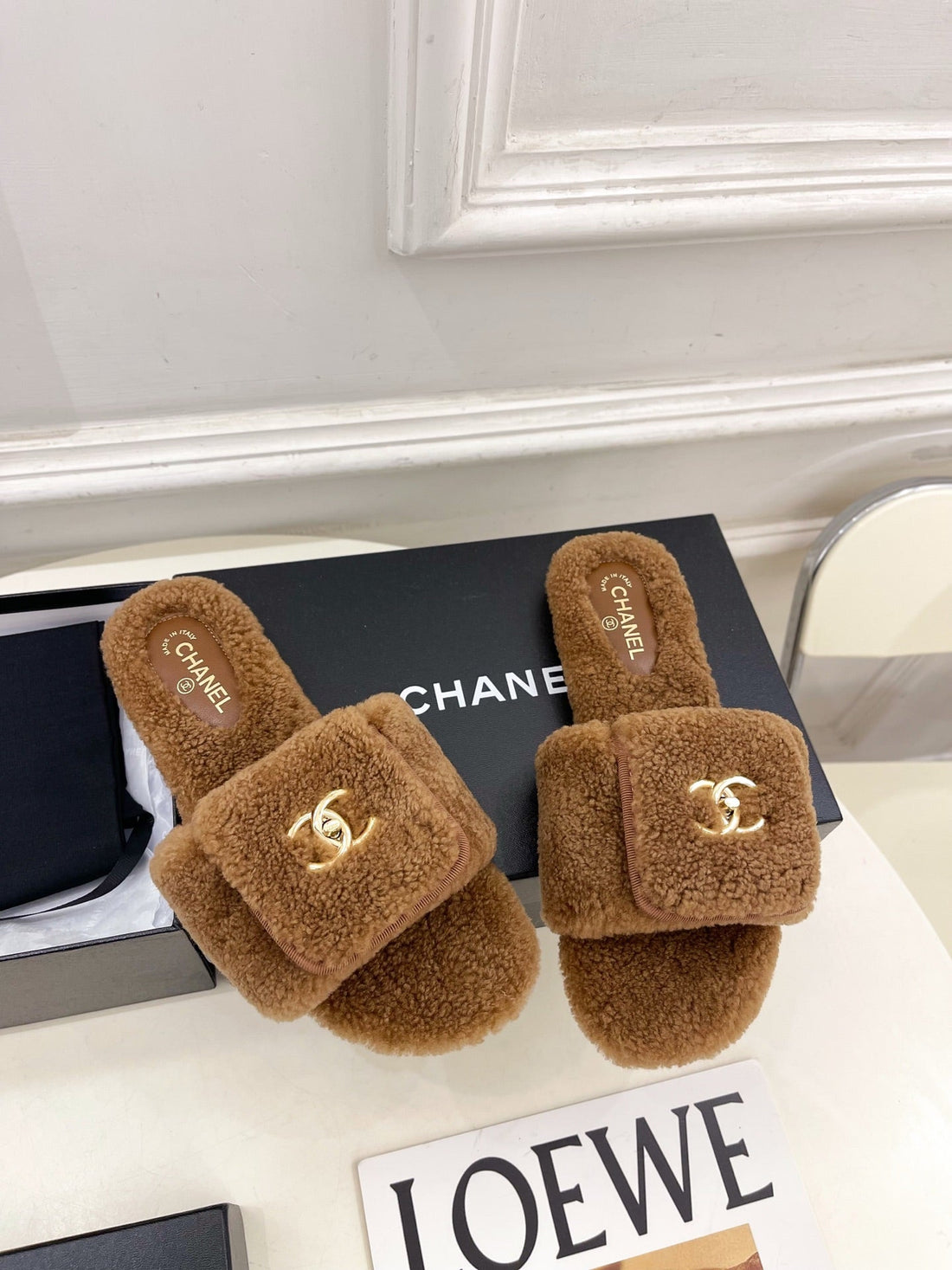 CC 25S Logo Slippers Brown Wool Ghw 435267