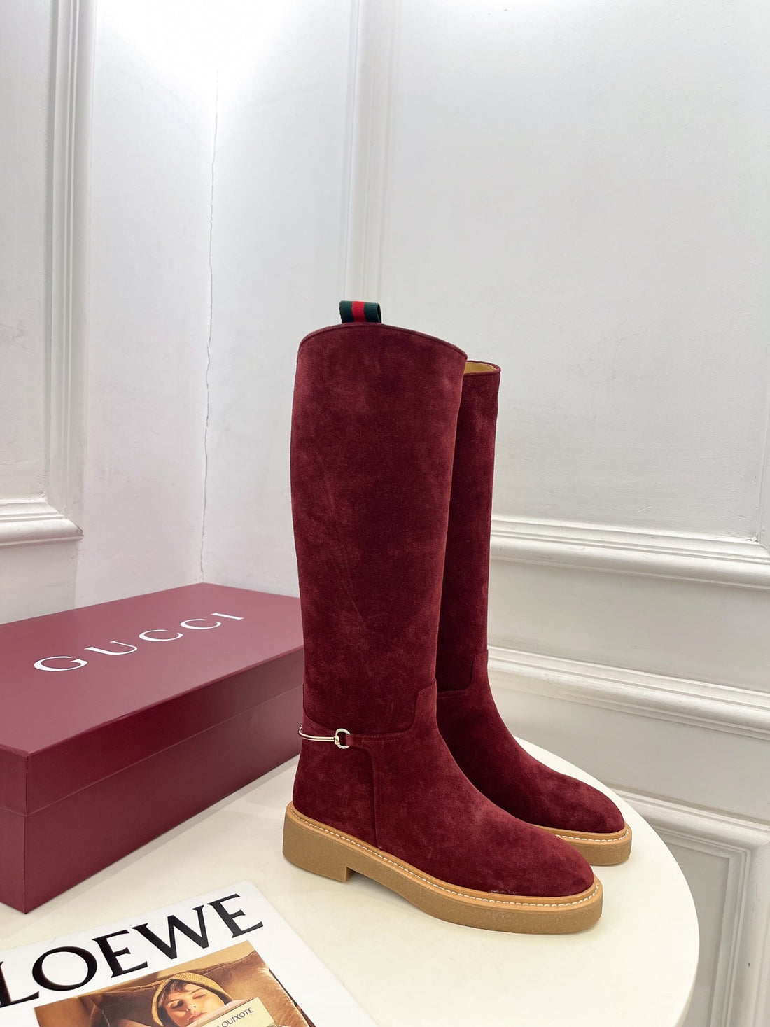 Gucci 25𝐬𝐬 Hight Boots Wine Red Suede 435368