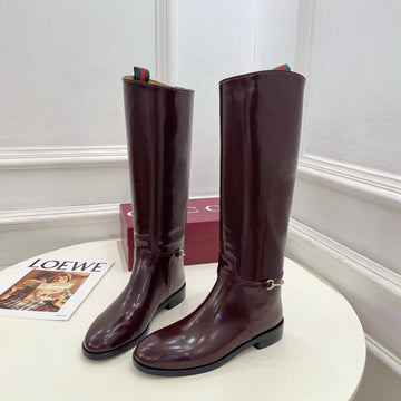 Gucci 25𝐬𝐬 Horsebit Long Boots Burgundy Calfskin 435382
