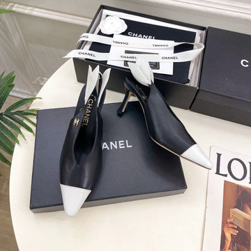 CC 26 Ss Open-Back Sandals 7.5cm Black White Calfskin 586931