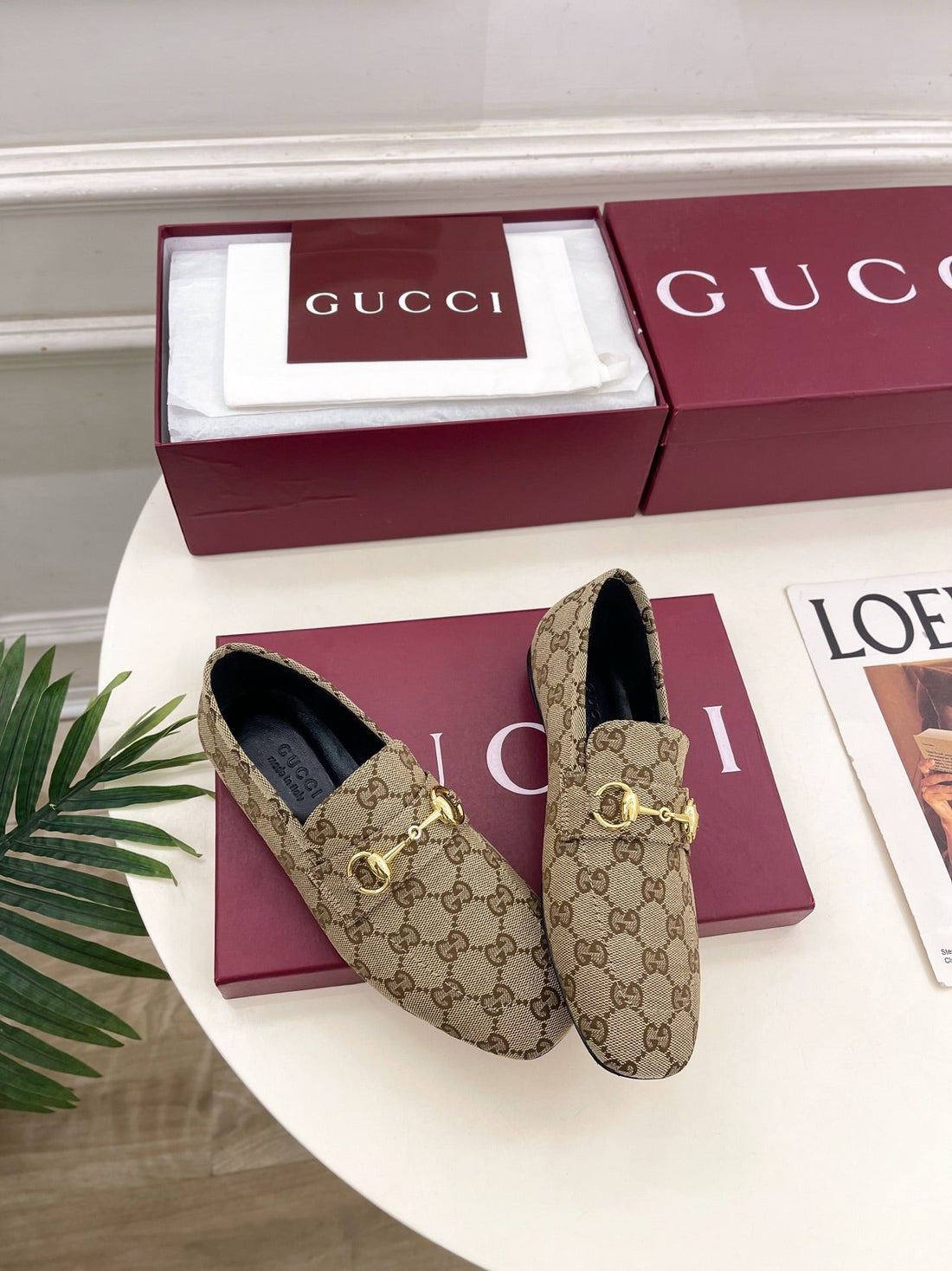GG 26S Loafer With Horsebit Brown Beige Canvas 640289